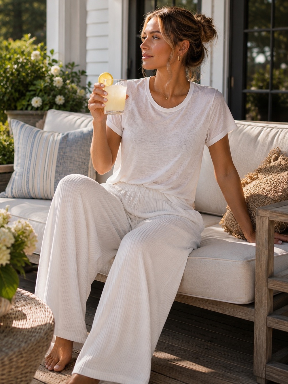 Z Supply Beachy Rib Terry Pants | Cloud Dancer | Size Small | 28” Inseam